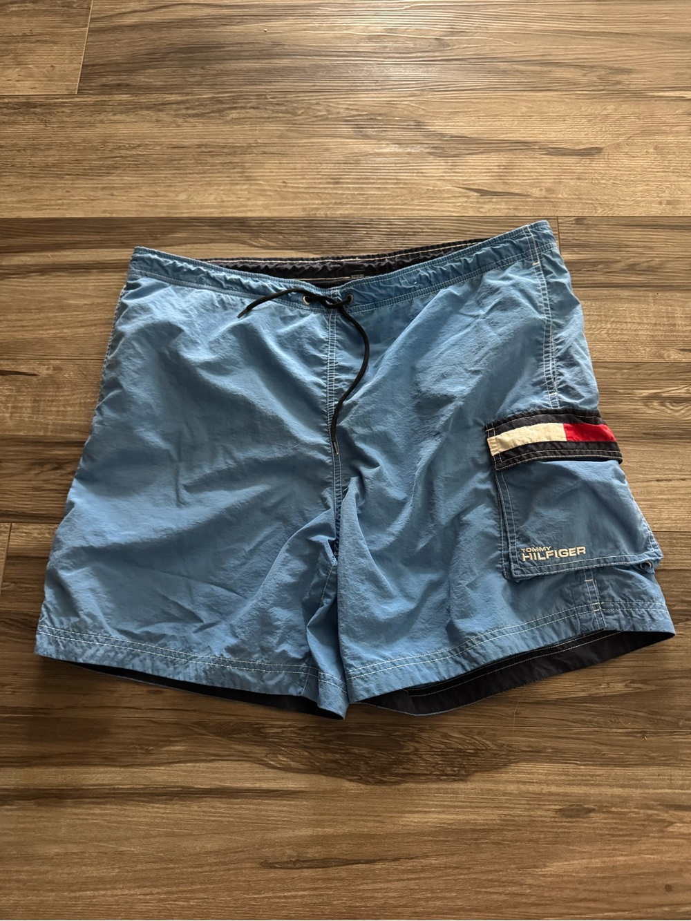 Tommy Hilfiger Light Blue Men's Swim Trunks with Flag Detail